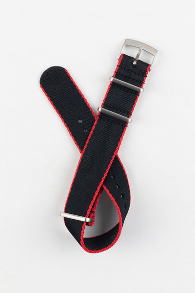 Premium Nylon Watch Strap in Black with Red Edges