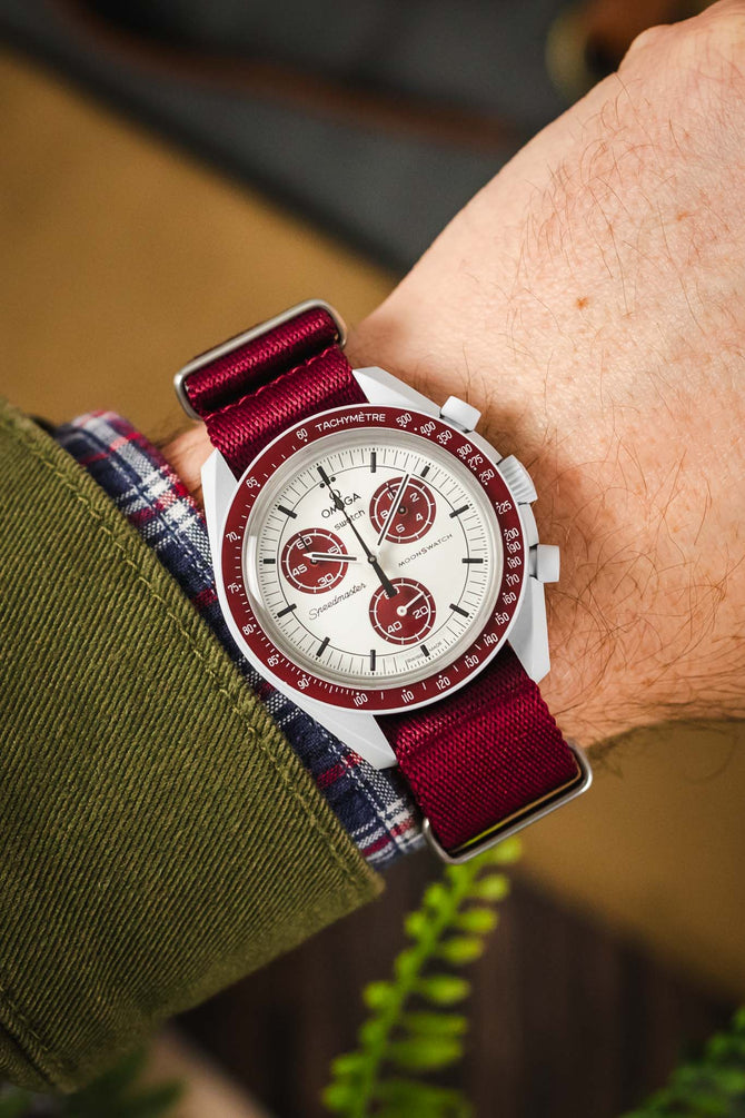 Premium Nylon Watch Strap in BURGUNDY with Brushed Hardware