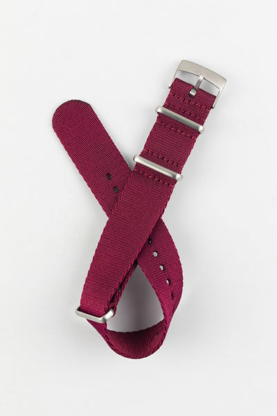 Premium Nylon Watch Strap in BURGUNDY with Brushed Hardware