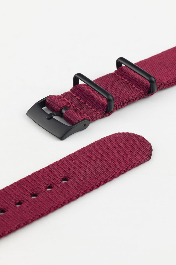 Premium Nylon Watch Strap in BURGUNDY with Black PVD Hardware