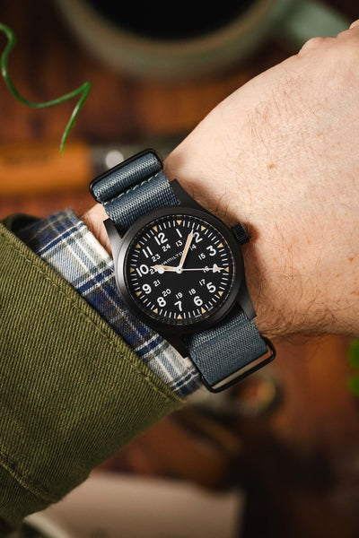 Premium Nylon Watch Strap in GREY with Black PVD Hardware