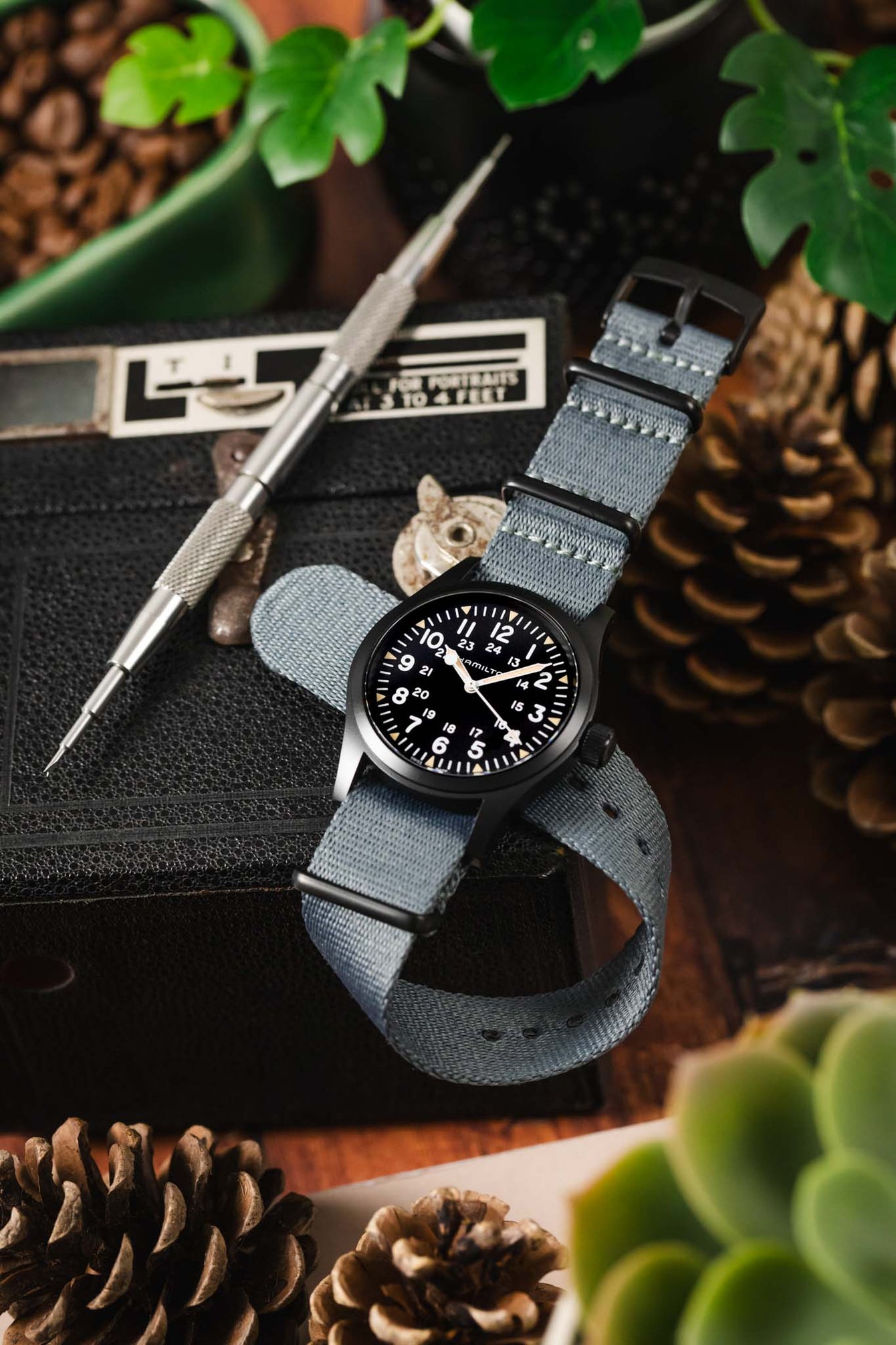 Premium Nylon Watch Strap in GREY with Black PVD Hardware