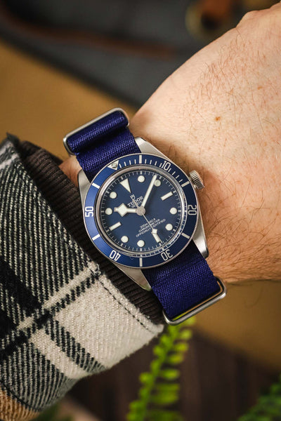 Premium Nylon Watch Strap in NAVY BLUE with Brushed Hardware