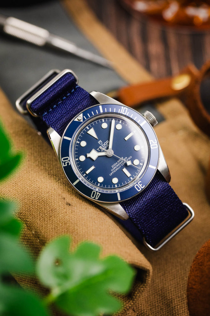 Premium Nylon Watch Strap in NAVY BLUE with Brushed Hardware