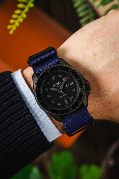 Premium Nylon Watch Strap in NAVY BLUE with Black PVD Hardware