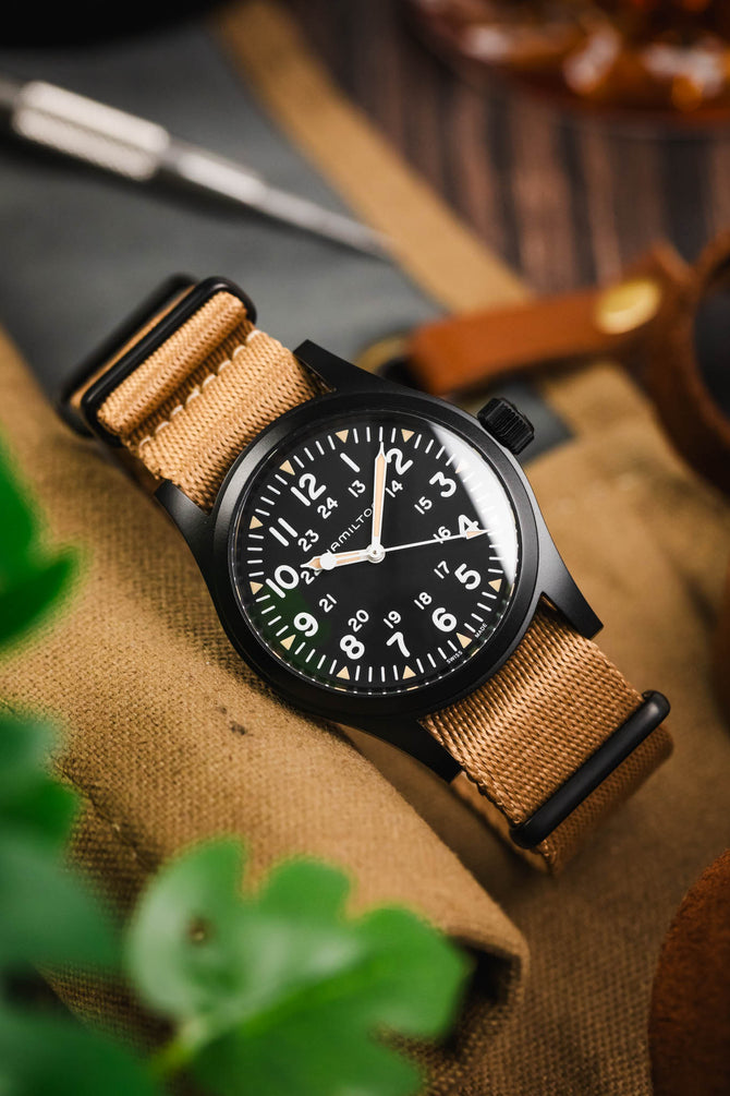 Premium Nylon Watch Strap in SAND with Black PVD Hardware