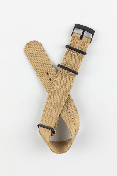 Premium Nylon Watch Strap in SAND with Black PVD Hardware