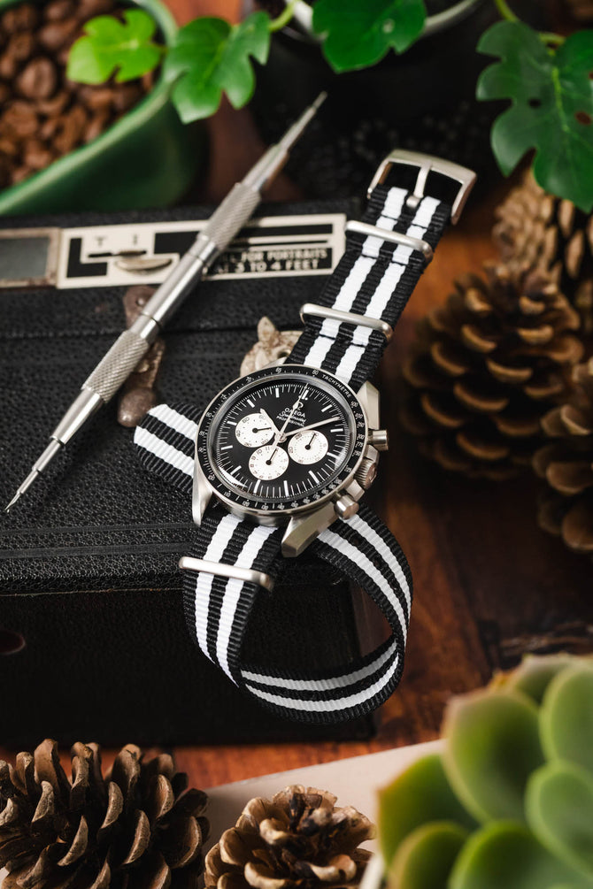 Nylon Watch Strap in BLACK with WHITE Stripes - #SpeedyTuesday Edition