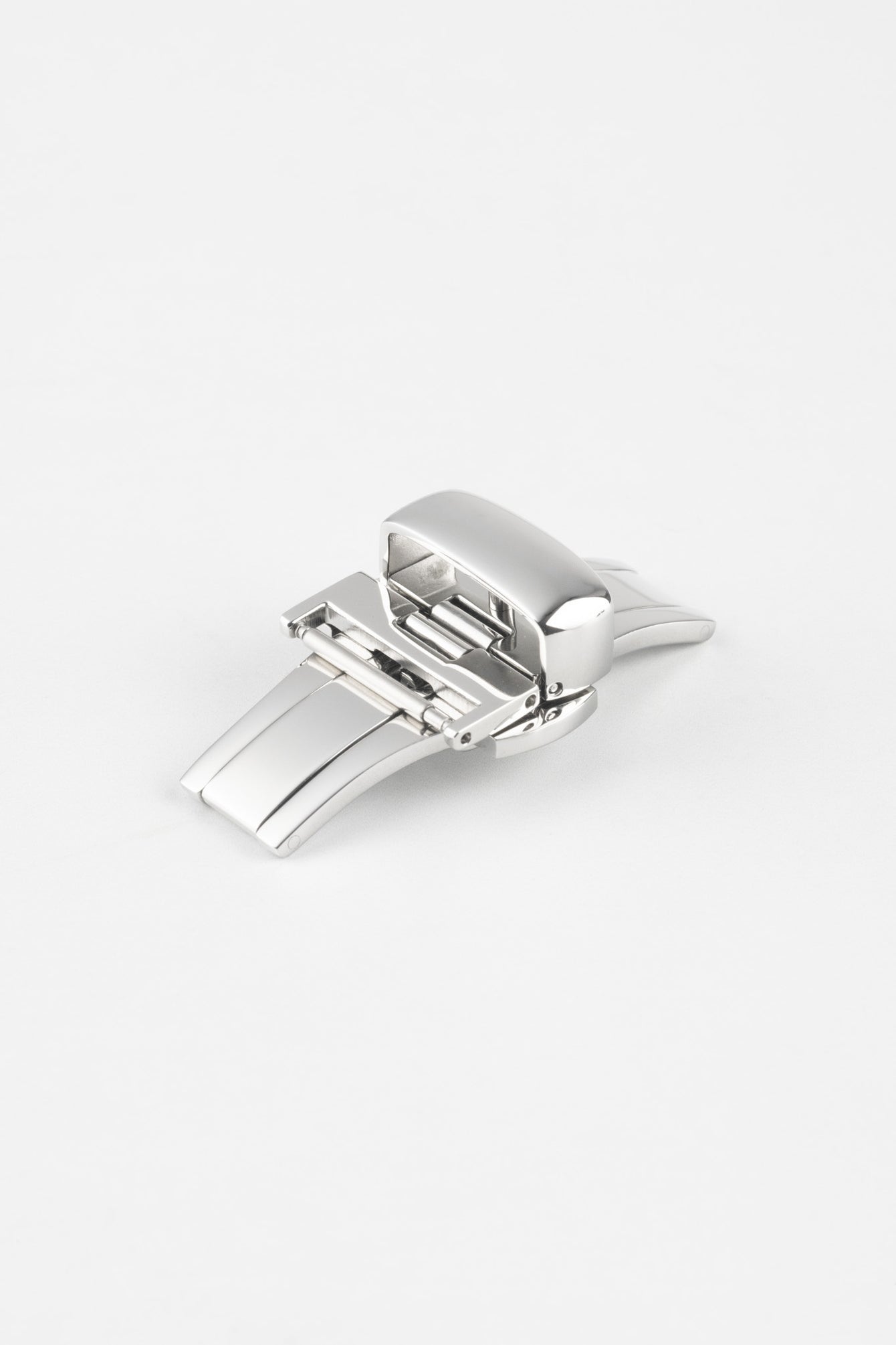 PUSH-BUTTON Deployment Clasp in POLISHED SILVER