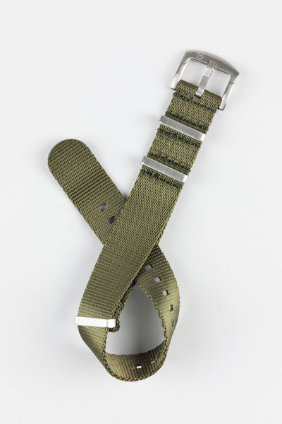 Seatbelt Nylon Watch Strap in ARMY GREEN with BRUSHED STEEL Hardware