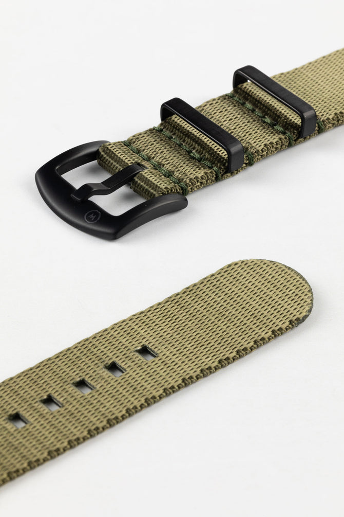 Seatbelt Nylon Watch Strap in ARMY GREEN with BLACK PVD Hardware