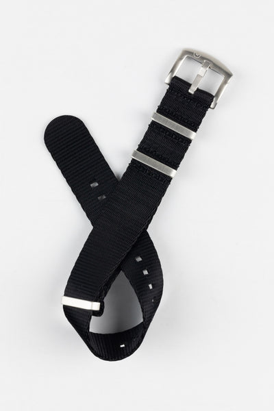 Seatbelt Nylon Watch Strap in BLACK with BRUSHED STEEL Hardware