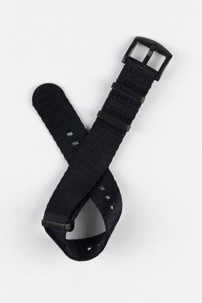 Seatbelt Nylon Watch Strap in BLACK with BLACK PVD Hardware