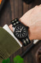 Seatbelt Nylon Watch Strap in BLACK & GREY Stripes with BLACK PVD Hardware
