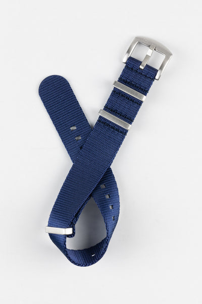 Seatbelt Nylon Watch Strap in DARK BLUE with BRUSHED STEEL Hardware