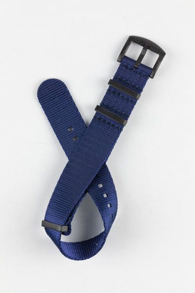 Seatbelt Nylon Watch Strap in DARK BLUE with BLACK PVD Hardware