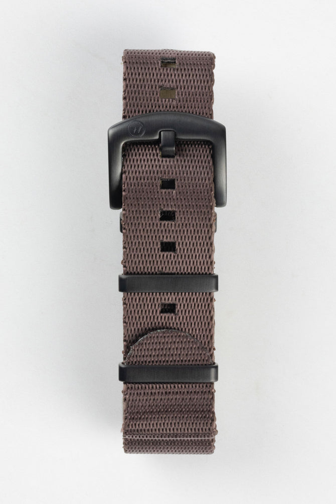 Seatbelt Nylon Watch Strap in DARK BROWN with BLACK PVD Hardware