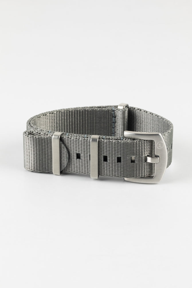 Seatbelt Nylon Watch Strap in GREY with BRUSHED STEEL Hardware