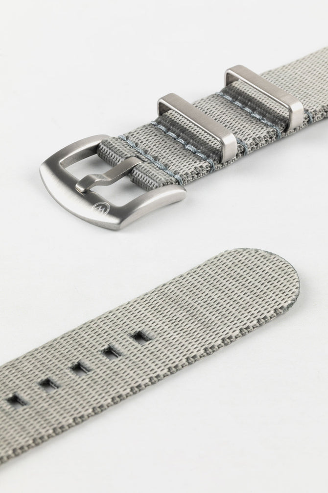 Seatbelt Nylon Watch Strap in GREY with BRUSHED STEEL Hardware