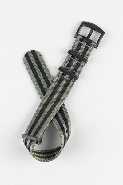 Seatbelt Nylon Watch Strap in GREY & BLACK Stripes with BLACK PVD Hardware