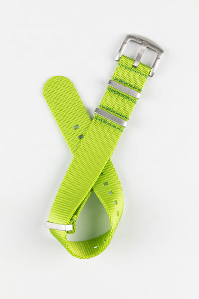 Seatbelt Nylon Watch Strap in LIME GREEN with BRUSHED STEEL Hardware