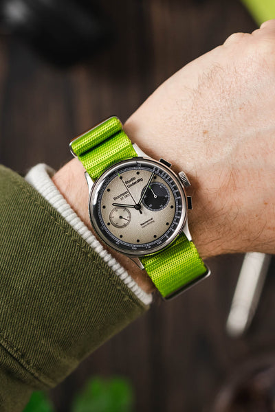 Seatbelt Nylon Watch Strap in LIME GREEN with BRUSHED STEEL Hardware