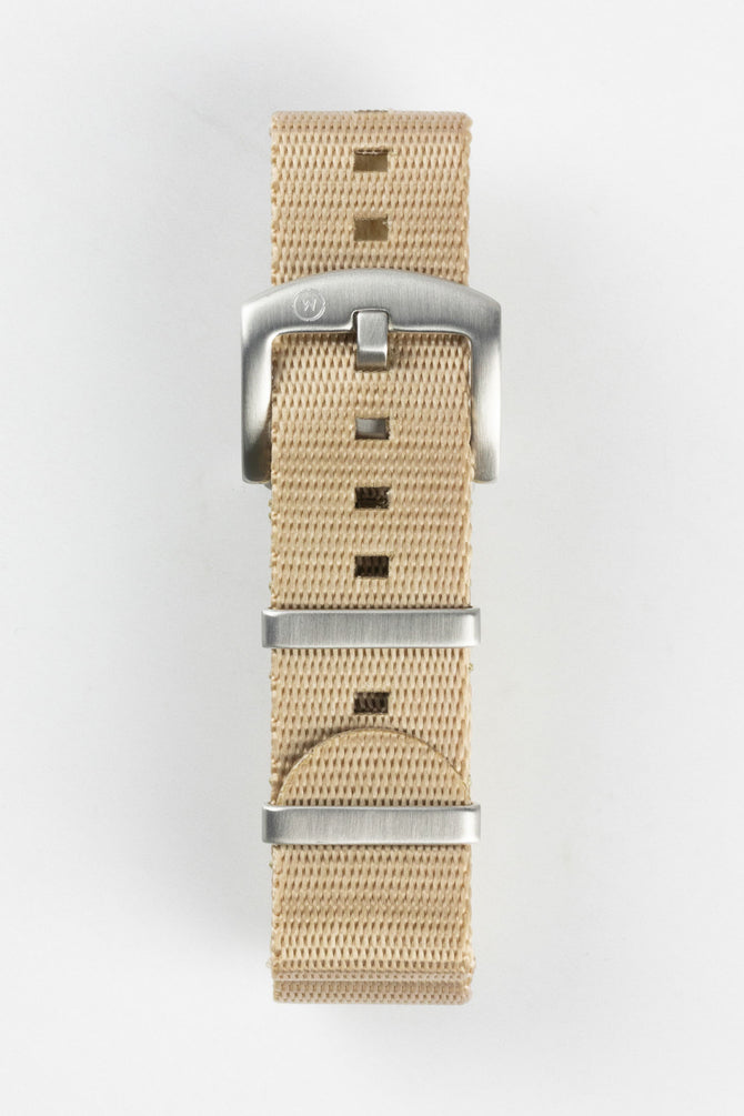 Seatbelt Nylon Watch Strap in OATMEAL with BRUSHED STEEL Hardware