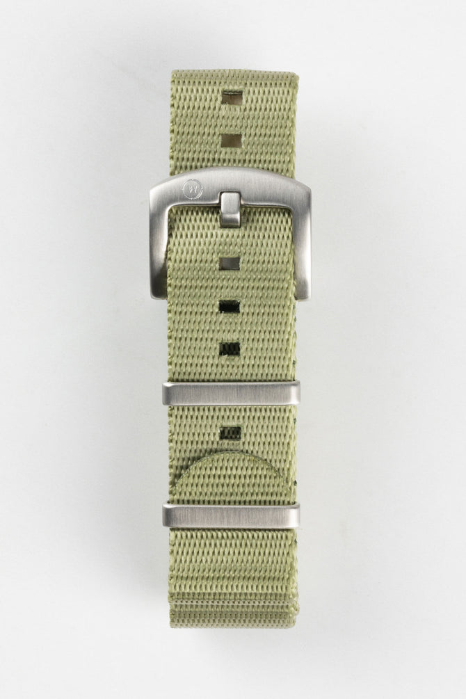 Seatbelt Nylon Watch Strap in OLIVE GREEN with BRUSHED STEEL Hardware