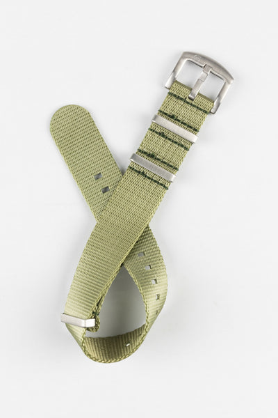 Seatbelt Nylon Watch Strap in OLIVE GREEN with BRUSHED STEEL Hardware