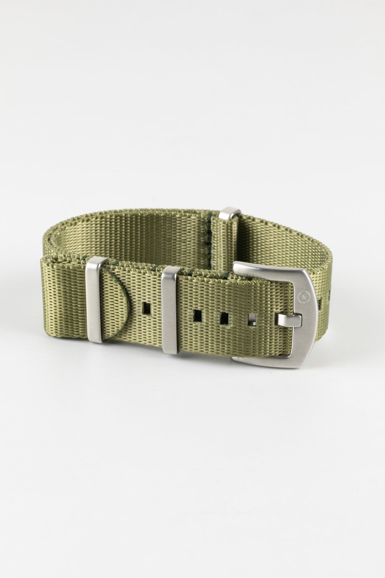 Seatbelt Nylon Watch Strap in OLIVE GREEN with BRUSHED STEEL Hardware