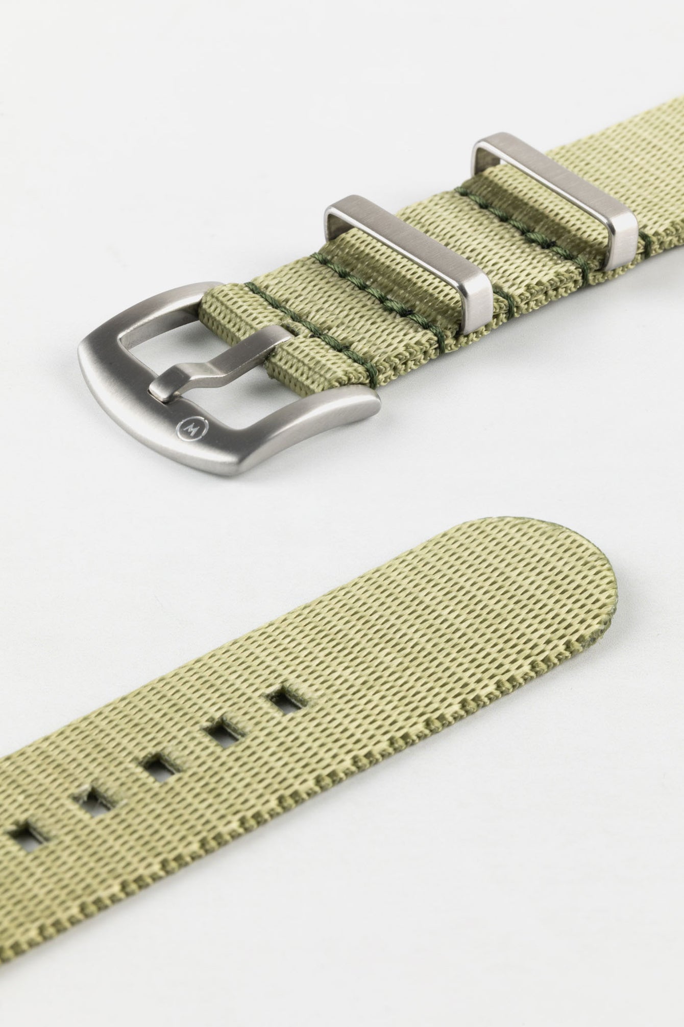 Seatbelt Nylon Watch Strap in OLIVE GREEN with BRUSHED STEEL Hardware