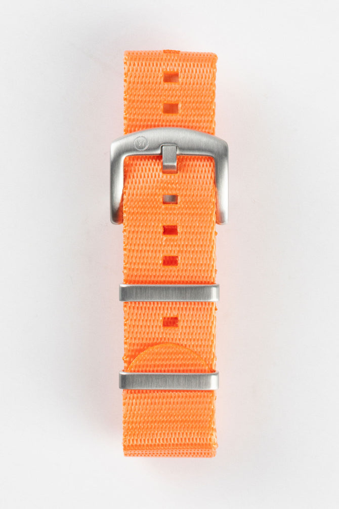 Seatbelt Nylon Watch Strap in ORANGE with BRUSHED STEEL Hardware