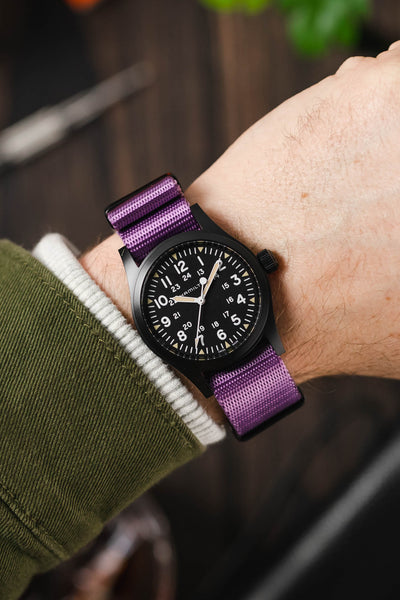 Seatbelt Nylon Watch Strap in PURPLE with BLACK PVD Hardware