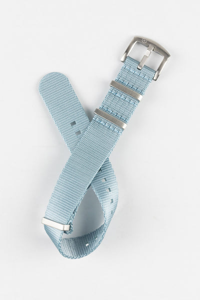 Nylon Seatbelt One-Piece Watch Strap in SKY BLUE with BRUSHED STEEL Hardware