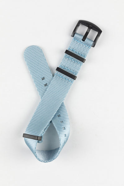Nylon Seatbelt One-Piece Watch Strap in SKY BLUE with BLACK PVD Hardware