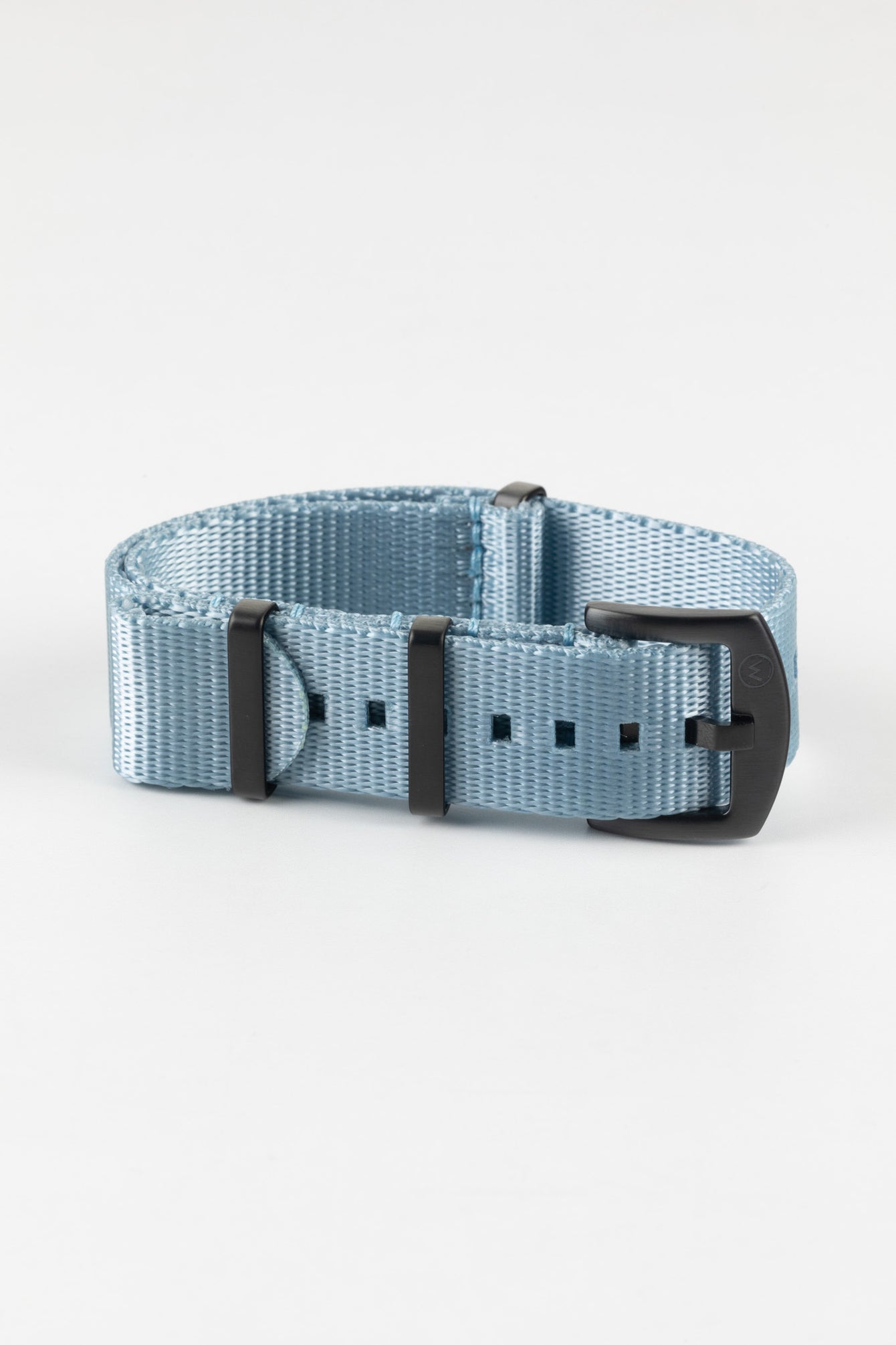 Nylon Seatbelt One-Piece Watch Strap in SKY BLUE with BLACK PVD Hardware