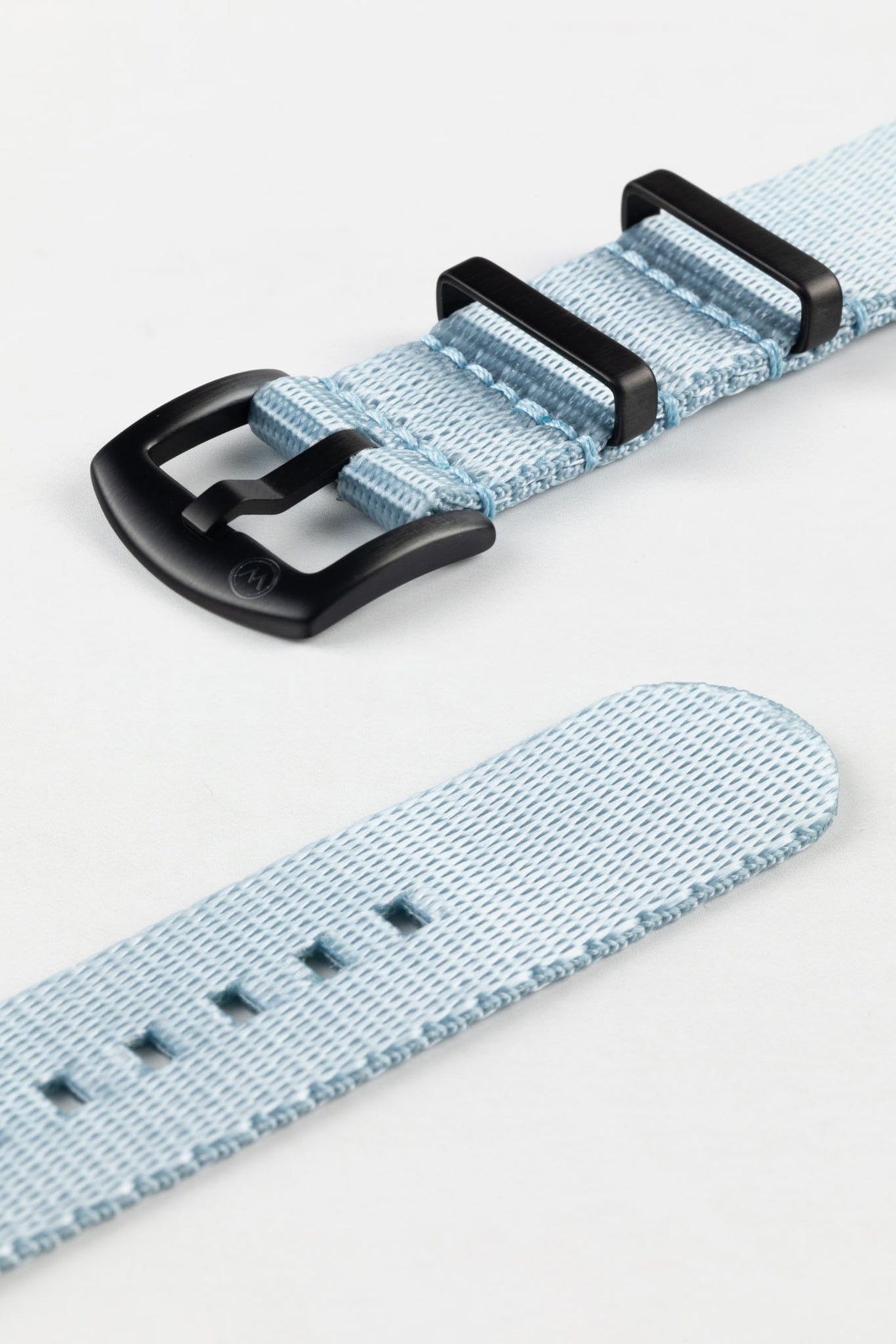 Nylon Seatbelt One-Piece Watch Strap in SKY BLUE with BLACK PVD Hardware