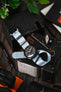 Nylon Seatbelt One-Piece Watch Strap in SKY BLUE with BLACK PVD Hardware