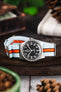 Nylon Watch Strap in PALE BLUE / ORANGE Motorsport Stripes with Polished Buckle & Keepers