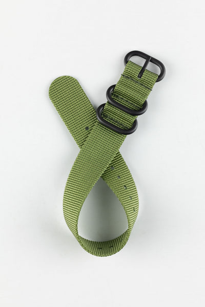 ZULU Nylon Watch Strap with 3 PVD Rings in ARMY GREEN