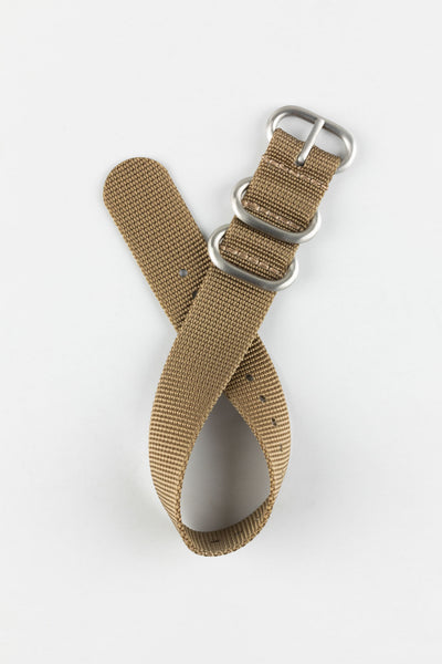 ZULU Nylon Watch Strap with 3 Steel Rings in KHAKI