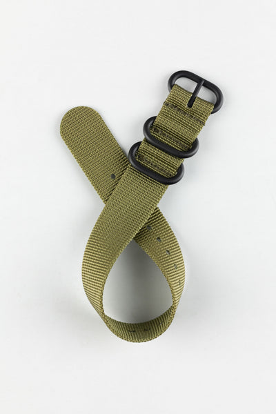 ZULU Nylon Watch Strap with 3 PVD Rings in OLIVE GREEN