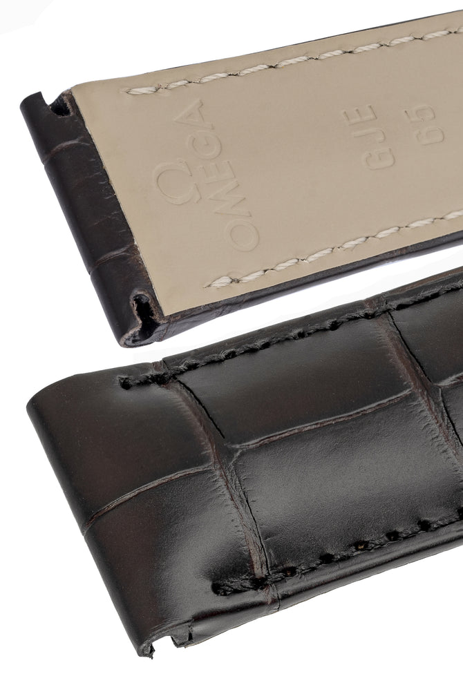OMEGA 98000468 Genuine Alligator 21mm Deployment Watch Strap in DARK BROWN