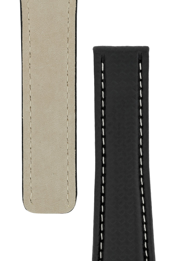 Breitling-Style Carbon-Embossed Leather Deployment Watch Strap in Black (Tapers)