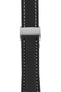 Breitling-Style Carbon-Embossed Leather Deployment Watch Strap in Black (with Brushed Silver Deployment Clasp)