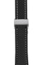 Breitling-Style Carbon-Embossed Leather Deployment Watch Strap in Black (with Brushed Silver Deployment Clasp)