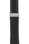 Breitling-Style Carbon-Embossed Leather Deployment Watch Strap in Black (with Polished Silver Deployment Clasp)