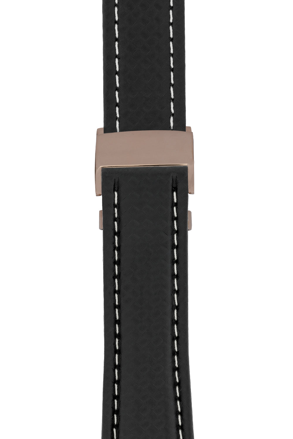 Breitling-Style Carbon-Embossed Leather Deployment Watch Strap in Black (with Polished Rose Gold Deployment Clasp)