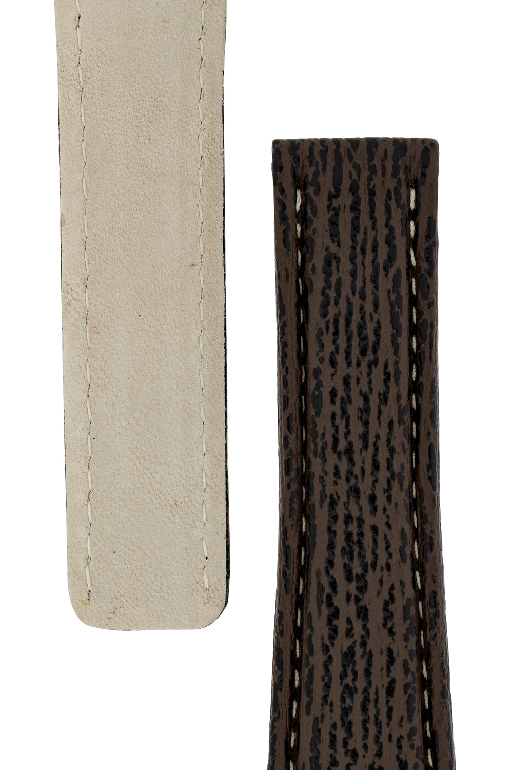 Breitling-Style Sharkskin Leather Deployment Watch Strap in Brown (Taper)
