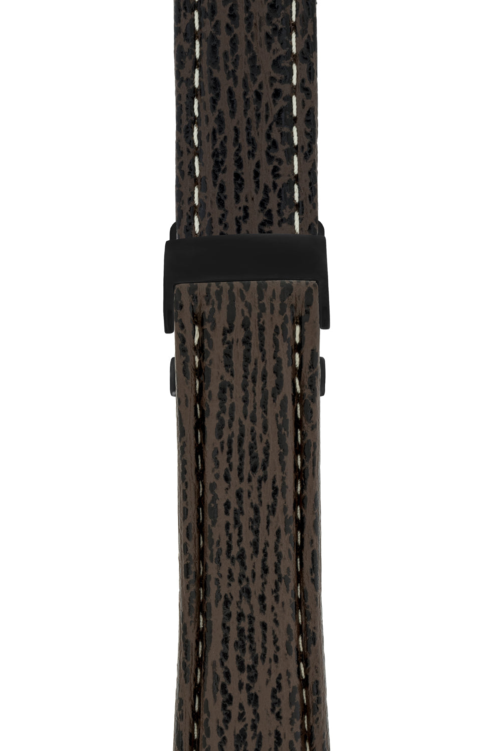 Breitling-Style Sharkskin Leather Deployment Watch Strap in Brown (with Black PVD-Coated Deployment Clasp)